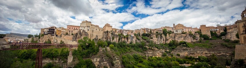 Fototapeta na wymiar Panoramic view of the old town of the unesco world heritage city of Cuenca, Spain over the rock and from the national parador