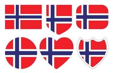 Norway flag in design shape set. Flags of Norway in design shape set.
