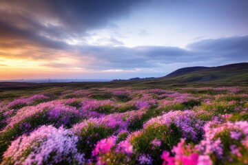 Fototapeta na wymiar lavender field at sunset, generative ai