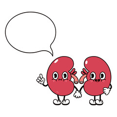 Cute funny Kidneys with Speech Bubble character. Vector hand drawn traditional cartoon vintage, retro, kawaii character illustration icon. Isolated white background. Kidneys character
