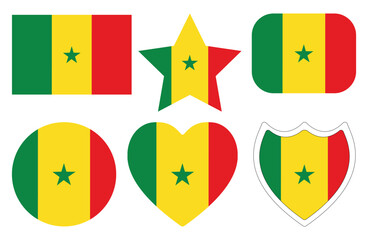 Senegal flag set. Flag of Senegal in design shape set. 