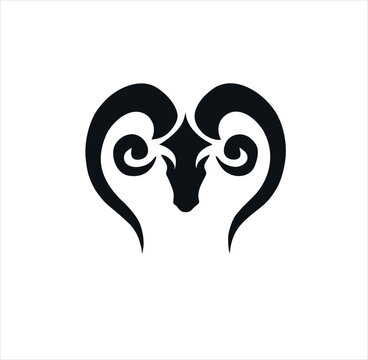 abstract vector horn design of sheep animal logo, Aries icon, goat sign.