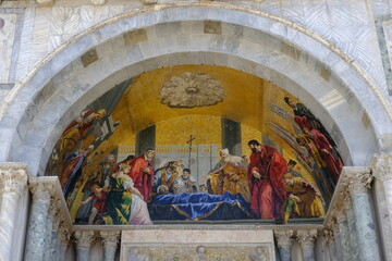 Venice Italy - Saint Mark's Basilica - Basilica di San Marco - west side facade paintings