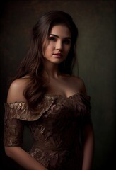 Beautiful young woman in a 1900s dress. Generative AI.