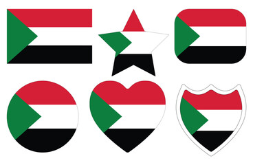 Sudan Flag in design shape set. Flag of Sudan in design shape set.