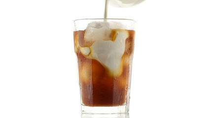 Iced latte. Making iced coffee with milk