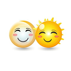 Fototapeta premium Sun and moon emoji set, white background