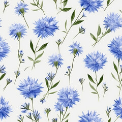 Beautiful cornflowers in vintage style with leaves close-up as a background.