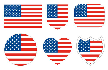 USA flag in design shape set. United State of America flag in design shape set.