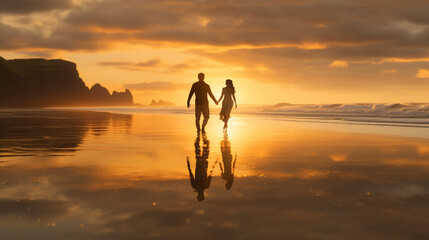 Fototapeta premium Couple on the beach at sunset
