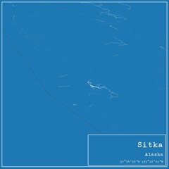 Blueprint US city map of Sitka, Alaska.