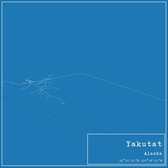 Blueprint US city map of Yakutat, Alaska.