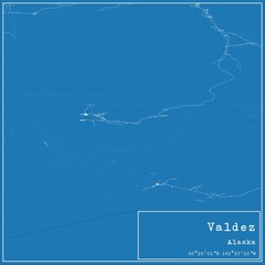 Blueprint US city map of Valdez, Alaska.