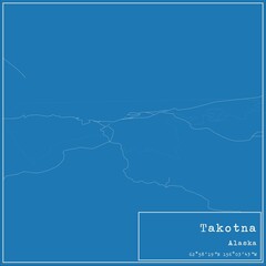Blueprint US city map of Takotna, Alaska.