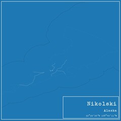 Blueprint US city map of Nikolski, Alaska.