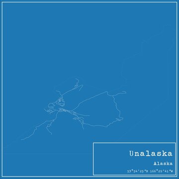 Blueprint US city map of Unalaska, Alaska.