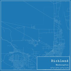 Blueprint US city map of Richland, Washington.