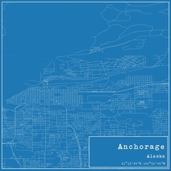 Blueprint US city map of Anchorage, Alaska.