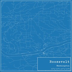 Blueprint US city map of Roosevelt, Washington.