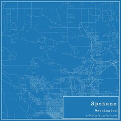 Blueprint US city map of Spokane, Washington.