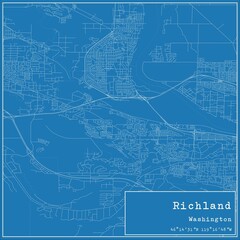 Blueprint US city map of Richland, Washington.