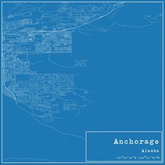 Fototapeta premium Blueprint US city map of Anchorage, Alaska.
