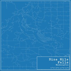 Blueprint US city map of Nine Mile Falls, Washington.