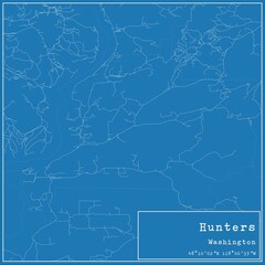 Fototapeta premium Blueprint US city map of Hunters, Washington.