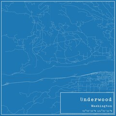 Blueprint US city map of Underwood, Washington.