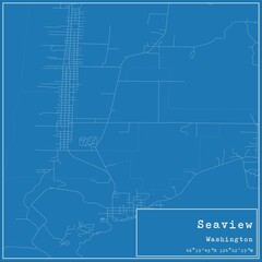Blueprint US city map of Seaview, Washington.