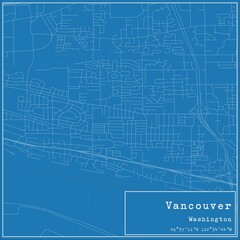 Blueprint US city map of Vancouver, Washington.