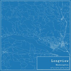 Blueprint US city map of Longview, Washington.