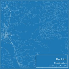 Blueprint US city map of Kelso, Washington.
