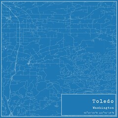 Blueprint US city map of Toledo, Washington.