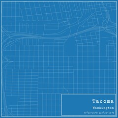 Blueprint US city map of Tacoma, Washington.
