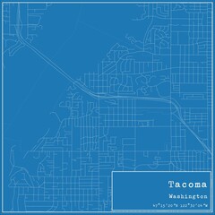 Blueprint US city map of Tacoma, Washington.