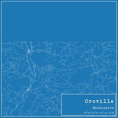 Blueprint US city map of Oroville, Washington.