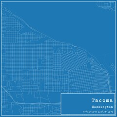 Blueprint US city map of Tacoma, Washington.