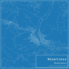 Blueprint US city map of Wenatchee, Washington.