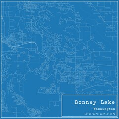 Blueprint US city map of Bonney Lake, Washington.