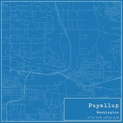 Blueprint US city map of Puyallup, Washington.
