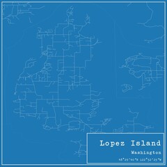 Blueprint US city map of Lopez Island, Washington.