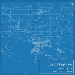 Blueprint US city map of Bellingham, Washington.