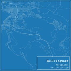Blueprint US city map of Bellingham, Washington.