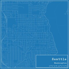 Blueprint US city map of Seattle, Washington.