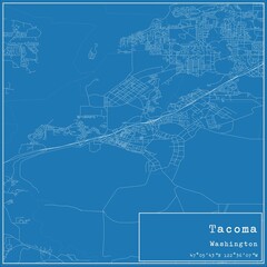 Blueprint US city map of Tacoma, Washington.