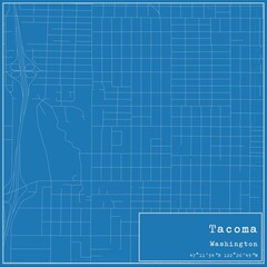Blueprint US city map of Tacoma, Washington.
