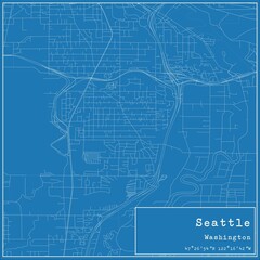 Blueprint US city map of Seattle, Washington.