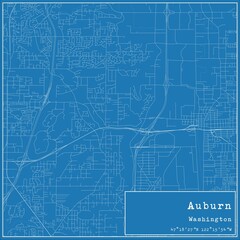 Blueprint US city map of Auburn, Washington.