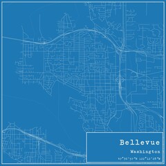 Blueprint US city map of Bellevue, Washington.